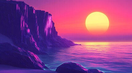 Serene Sunset over Ocean with Vibrant Purple and Pink Hues