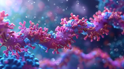 Fototapeta premium Close-Up View of Colorful Microbiology Structure with Vibrant Details in a Scientific Background