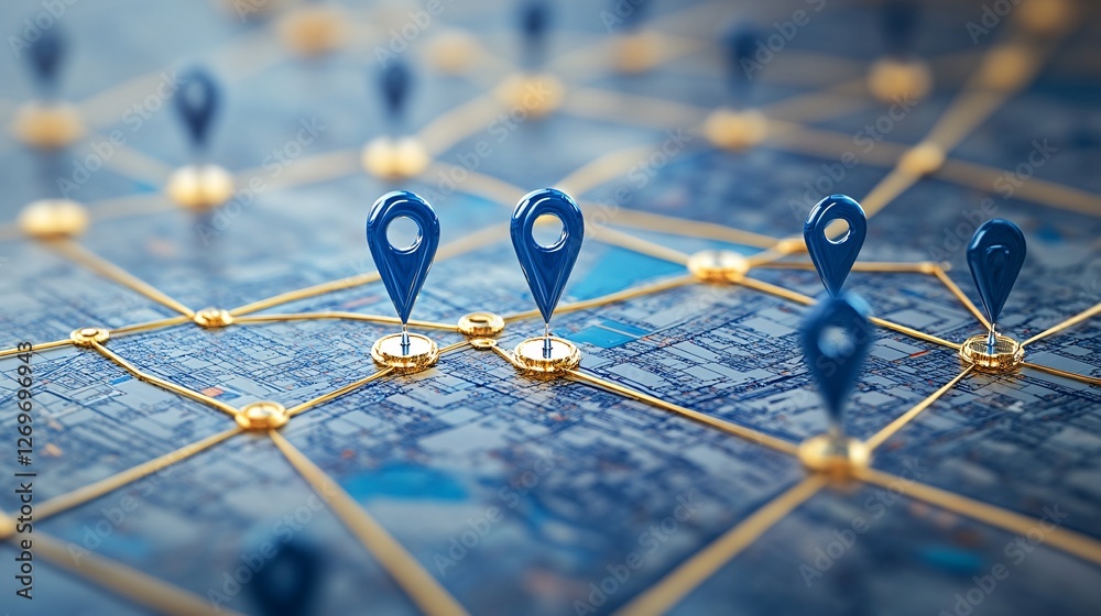 Aufkleber network connecting location pins on circuit board style map