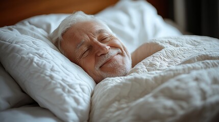 Elderly man enjoying a peaceful sleep in a cozy bedroom during the early morning hours