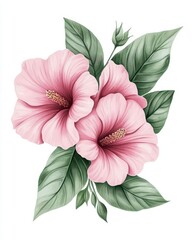 Obraz premium Pink Watercolor Bouquet with Green Leaves Wedding Invitation Floral Illustration