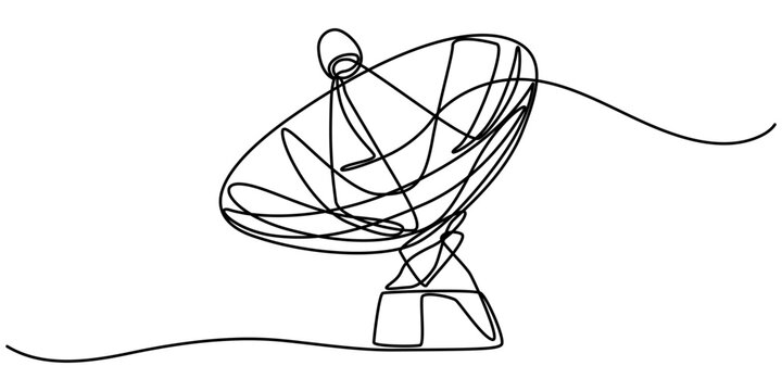 satellite dish continuous one line drawing, News and media satellite dish icon in thin line style, Satellite dish. Line icon with shadow on white background, Satellite dish on roof, minimal concept.