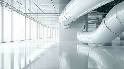 Fototapeta premium Minimalist High-Tech Interior with Sleek White Curved Pipes