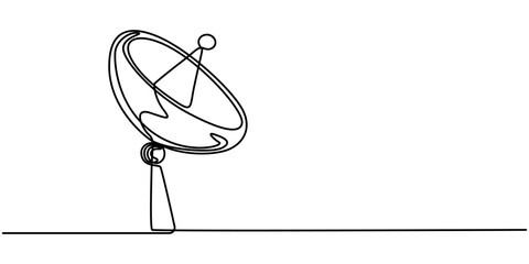 satellite dish continuous one line drawing, News and media satellite dish icon in thin line style, Satellite dish. Line icon with shadow on white background, Satellite dish on roof, minimal concept.