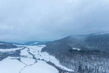 The Morvan under the snow in Europe, France, Burgundy Franche Comte, Saone et Loire, Saint Prix, in...