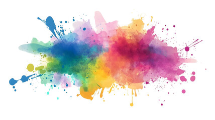 Fototapeta premium Rainbow coloured watercolour splatter design background, Holi colour splash on transparent background for banner or poster design, greeting card for festival of colours.splash, color, 