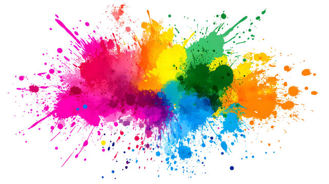 Rainbow coloured watercolour splatter design background, Holi colour splash on transparent background for banner or poster design, greeting card for festival of colours.splash, color, 