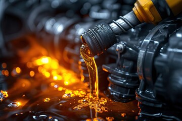 Refueling and pouring oil quality into the engine motor car Transmission and Maintenance Gear .Energy fuel concept