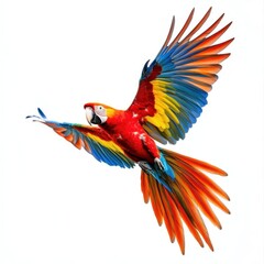 Fototapeta premium Scarlet Macaw Parrot Flying Isolated on White Background Ultra-Realistic Wildlife Illustration