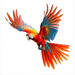 Fototapeta premium Scarlet Macaw Parrot Flying Isolated on White Background Ultra-Realistic Wildlife Illustration