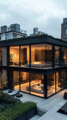 Fototapeta premium Modern Urban Residence with Minimalist Design and Expansive Windows