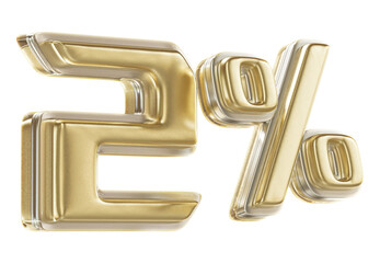 2 Percent Off Sale Sign Golden 3D Number Discount