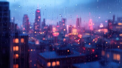 Rainstreaked Window City Night Lightscape View