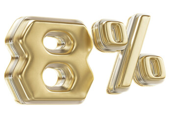 8 Percent Off Sale Sign Golden 3D Number Discount