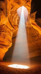 Stunning Natural Rock Formation with Deep Cavern and Light Beam