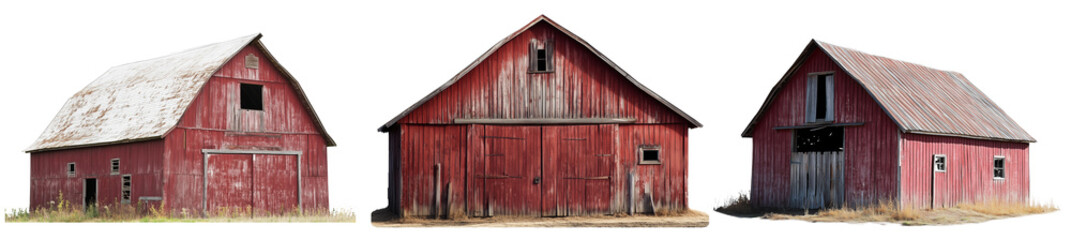  Set of a Old red barn, isolated on transparent background.
