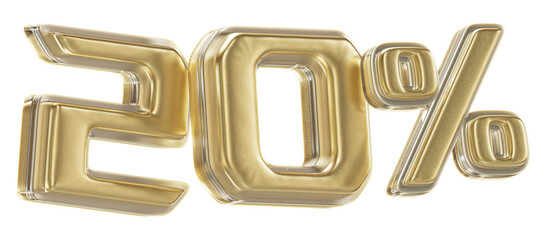 20 Percent Off Sale Sign Golden 3D Number Discount