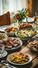 Nostalgic Family Dinner Table Surrounds Home-Cooked Delicious Food