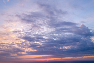 Sunset over the Mediterranean Sea in Europe, Italy, Sardinia, in summer on a sunny day.