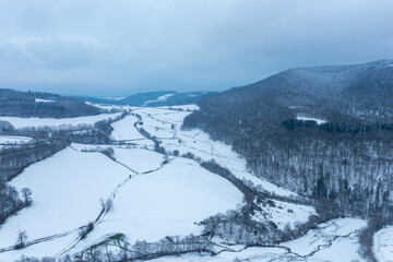 The Morvan under the snow in Europe, France, Burgundy Franche Comte, Saone et Loire, Saint Prix, in...