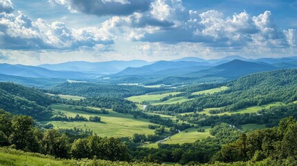 Obraz premium Expansive Panoramic View of Rolling Land with Deep Valleys and Hills