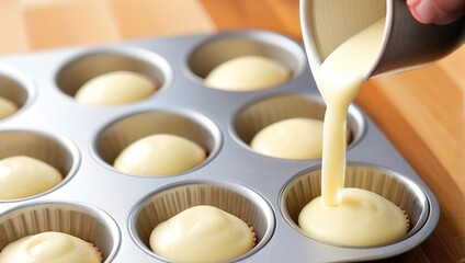 Pouring Batter into Cupcake Tin