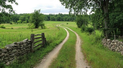 Serene Dirt Path Through Peaceful Countryside Landscape in Nature