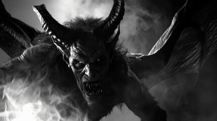 Demonic creature emerges from smoke during a dark fantasy themed event at a haunted location.