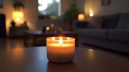 Warm Candle Glow in Cozy Living Room Atmosphere During Evening