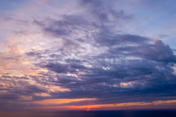 Sunset over the Mediterranean Sea in Europe, Italy, Sardinia, in summer on a sunny day.