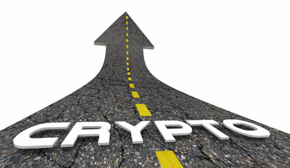 Crypto Road to Make Money Grow Increase Wealth Trade Invest Cryptocurrencies 3d Illustration