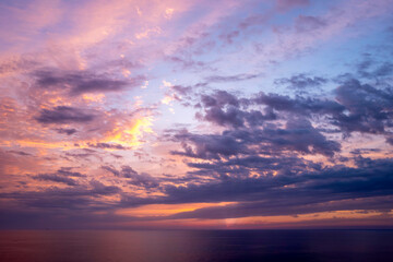 Sunset over the Mediterranean Sea in Europe, Italy, Sardinia, in summer on a sunny day.