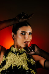 Sensual latina dancer performs captivating moves in a smoky atmosphere during a passionate bachata...