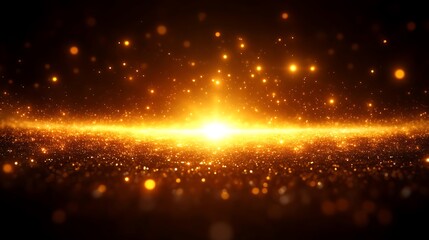 Celestial Aurora, A Dazzling Display of Golden Light and Sparkling Particles