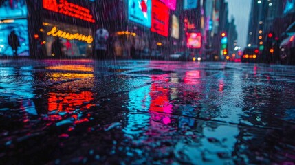 Obraz premium Rainy City Day with Reflections on Wet Asphalt Surfaces