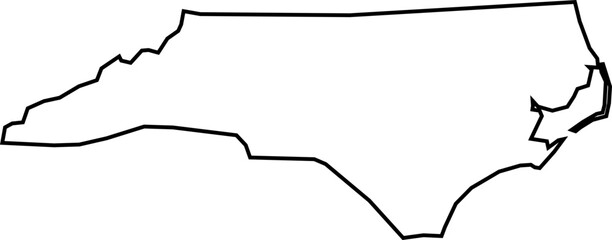 Outline Map of the State of North Carolina / United States of America / Charlotte / Raleigh / Greensboro / Durham / Winston-Salem / Fayetteville / Cary (Printable, Canva, PowerPoint)
