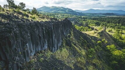 Jagged Volcanic Rock Formation Along a Scenic Ridgeline Landscape