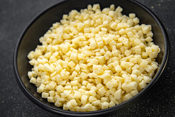 mozzarella cheese grated for pizza cheese fine tasty food dish gourmet food background on the table rustic food top view copy space