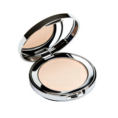 Elegant Compact Powder Makeup Beige Tone Silver Compact Cosmetics Beauty Product