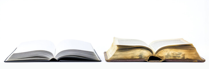 Obraz premium A modern book with blank pages and an old book with text, symbolizing future and past