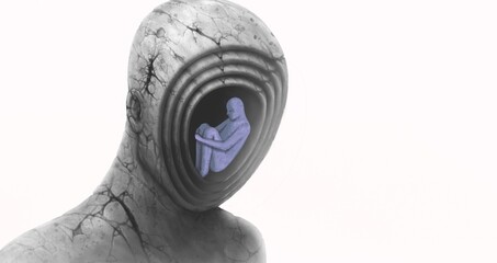 Sadness, mental illness, psychology and sorrow concept art. surreal artwork. conceptual illustration.	
