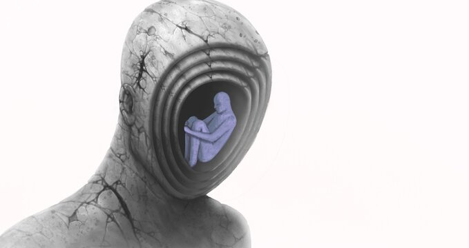Sadness, mental illness, psychology and sorrow concept art. surreal artwork. conceptual illustration.	
