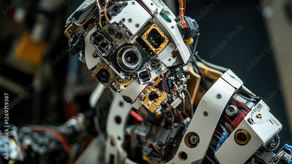 Aufkleber dissected robot head showing internal mechanics