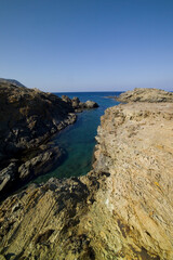 coast of the mediterranean sea, Shale cliffs at Narrows. Asinara National Park. Sassari. Sardinia. Italy. Asinara National Park