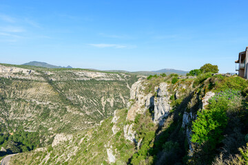 Naklejka premium The Navacelles cirque in Europe, France, Occitanie, Herault, Saint Maurice Navacelles, in summer, on a sunny day.