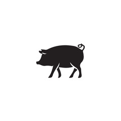 Simple black silhouette of a walking pig.