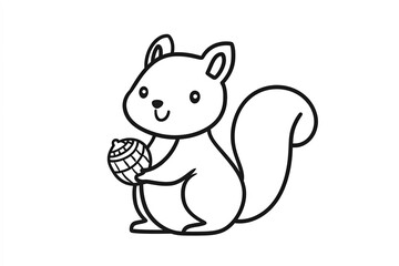 Naklejka premium Outline of a cheerful squirrel holding an acorn.