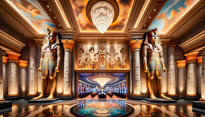 a luxurious Egyptian-style casino slot machine adorned with hieroglyphics and golden accents, offering an exciting and mystical gaming experience with ancient symbols and rich, vibrant visuals