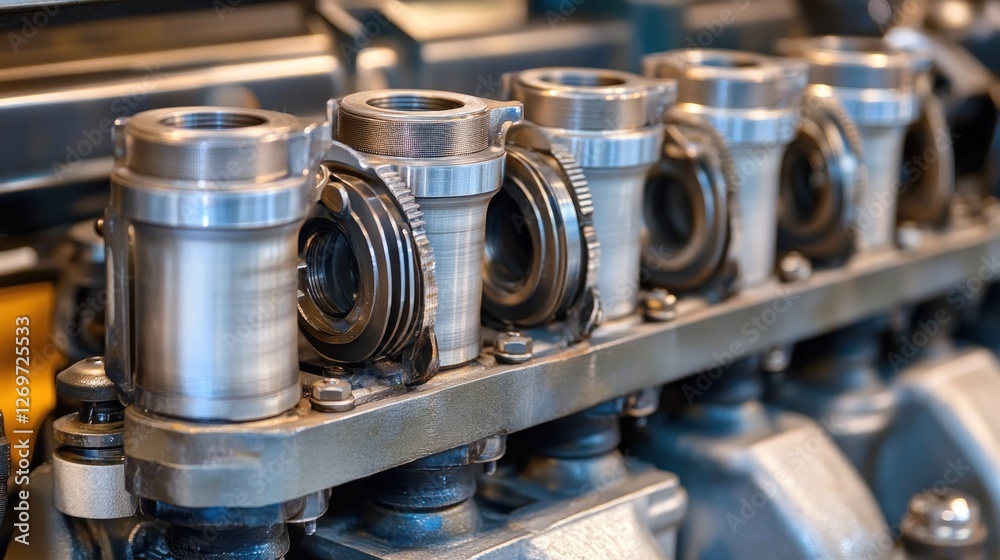 Poster closeup of industrial machine components precision engineering