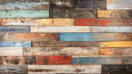 Reclaimed Wood Wall with Layered Textures in Various Colors